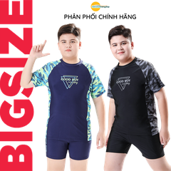 Đồ bơi bé trai BIG SIZE tay ngắn quần ngắn kèm mũ, size từ 34kg - 73kg