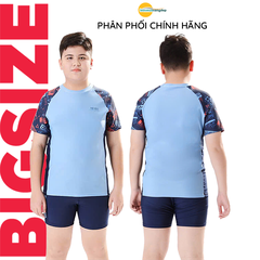 Bộ đồ bơi bé trai tay ngắn quần ngắn BIG SIZE kèm mũ, Size từ 34-73kg