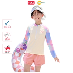 Đồ bơi bé gái YUKE tay dài quần ngắn ombre sôi động khóa kéo trước tiện lợi size từ 10–30kg