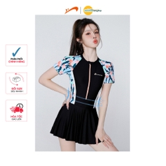 Đồ bơi nữ tay ngắn chân váy phối quần rời bên trong che bụng tạo dáng eo thon