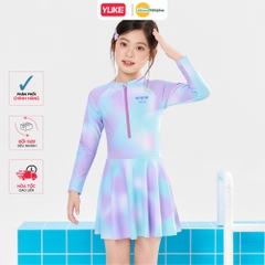 Đồ bơi bé gái YUKE tay dài chống nắng chân váy liền thân chất vải mềm mại phù hợp vui chơi dưới nước