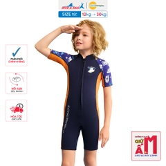 Bộ đồ bơi giữ nhiệt bé trai Dive&Sail 2.5mm, kiểu liền thân, tay ngắn, khóa kéo phía trước, chống UV