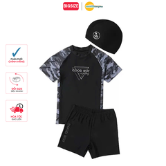 Đồ bơi bé trai BIG SIZE tay ngắn quần ngắn kèm mũ, size từ 34kg - 73kg