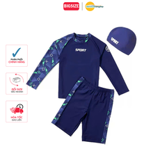 Bộ đồ bơi bé trai BIG SIZE tay dài quần ngắn tặng kèm mũ cho bé từ 34-73kg