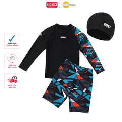 Bộ đồ bơi bé trai BIG SIZE tay dài quần ngắn kèm mũ Size từ 34-73kg