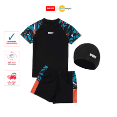Bộ đồ bơi bé trai BIG SIZE tay ngắn kèm mũ, Size từ 34-73kg