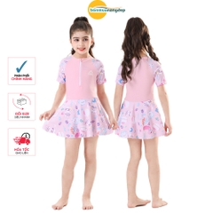 Đồ bơi bé gái tay ngắn váy quần đùi kín đáo dây kéo trước tiện lợi