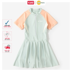 Bộ đồ bơi bé gái YUKE váy liền thân độ đàn hồi cao, thiết kế màu tương phản, chất liệu vải kháng Clo