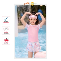 Đồ bơi bé gái tay ngắn chân váy rời hoạ tiết hoa tuylip Youyou