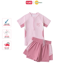 Bộ đồ bơi bé gái tay ngắn quần đùi 2 lớp kín đáo có dây kéo trước ngực tiện lợi YY2482