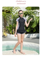 Đồ bơi cho bé gái lớn phối xám dây kéo ngực quần đùi