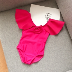 Bikini liền thân bé gái bèo cổ hoa hồng hở lưng (tặng kèm nón)
