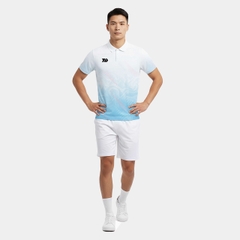 Áo picklebal nam, áo thể thao nam cổ trụ Phonix trắng xanh thời trang co giãn 4 chiều thấm hút mồ hôi