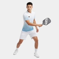 Áo picklebal nam, áo thể thao nam cổ trụ Phonix trắng xanh thời trang co giãn 4 chiều thấm hút mồ hôi