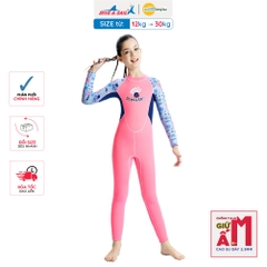 Đồ bơi giữ nhiệt bé gái Dive and Sail size 12-30kg tay dài quần dài cao su dày 2.5mm giữ ấm
