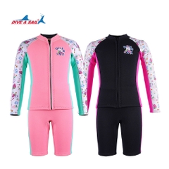 Đồ bơi giữ nhiệt bé gái Dive and Sail size 12-30kg, cao su dày 2.5mm ngăn tia UV giữ ấm