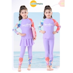 Bộ đồ bơi bé gái set 3 món áo dài quần dài và chân váy rời chống nắng
