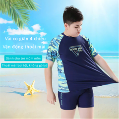 Đồ bơi bé trai BIG SIZE tay ngắn quần ngắn kèm mũ, size từ 34kg - 73kg