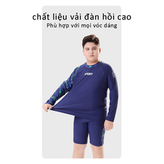 Bộ đồ bơi bé trai BIG SIZE tay dài quần ngắn tặng kèm mũ cho bé từ 34-73kg