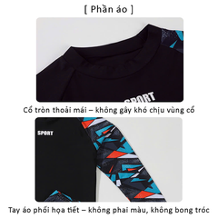 Bộ đồ bơi bé trai BIG SIZE tay dài quần ngắn kèm mũ Size từ 34-73kg