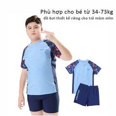 Bộ đồ bơi bé trai tay ngắn quần ngắn BIG SIZE kèm mũ, Size từ 34-73kg