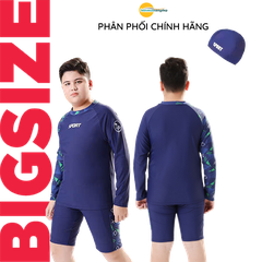 Bộ đồ bơi bé trai BIG SIZE tay dài quần ngắn tặng kèm mũ cho bé từ 34-73kg