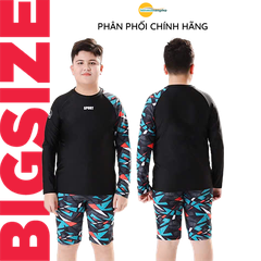 Bộ đồ bơi bé trai BIG SIZE tay dài quần ngắn kèm mũ Size từ 34-73kg