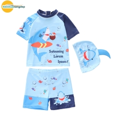 Đồ bơi bé trai tay ngắn quần ngắn rời size nhí cho bé từ 9kg - 20ky tặng kèm nón