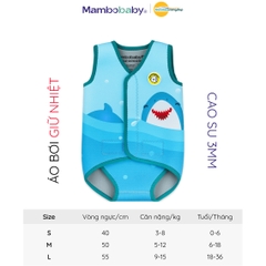 Áo bơi giữ nhiệt cho bé chất liệu gồm 3 lớp Polyester, cao su tổng hợp và lớp nylon, hiệu Mambobaby