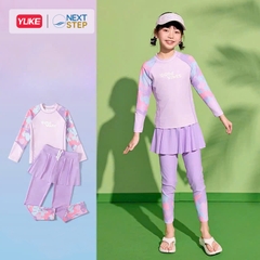 Đồ bơi bé gái tay dài quần dài chống nắng, chân váy liền size cho bé từ 17-42kg hiệu YUKE.