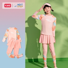 Đồ bơi bé gái tay dài quần dài chống nắng, chân váy liền size cho bé từ 17-42kg hiệu YUKE.