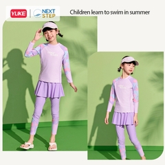 Đồ bơi bé gái tay dài quần dài chống nắng, chân váy liền size cho bé từ 17-42kg hiệu YUKE.