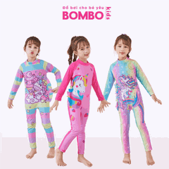 Đồ bơi bé gái liền thân Full Body bao gồm nón bơi họa tiết kỳ lân
