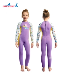 Đồ bơi giữ nhiệt bé gái Dive&Sail liền thân tay dài chất liệu cao su dày 2.5mm – Giữ ấm, chống lạnh, phù hợp để lặn ống thở, lướt sóng chống nắng và chống sứa.