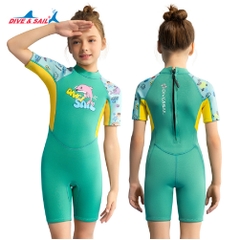 Đồ bơi giữ nhiệt bé gái Dive&Sail liền thân tay ngắn chất liệu cao su dày 2.5mm  – Giữ ấm, chống lạnh, thích hợp lặn ống thở, bơi lội, lướt sóng và chống nắng.