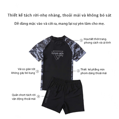 Đồ bơi bé trai BIG SIZE tay ngắn quần ngắn kèm mũ, size từ 34kg - 73kg