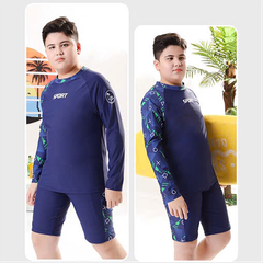 Bộ đồ bơi bé trai BIG SIZE tay dài quần ngắn tặng kèm mũ cho bé từ 34-73kg