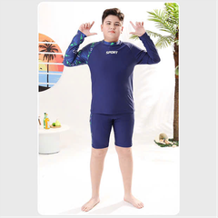 Bộ đồ bơi bé trai BIG SIZE tay dài quần ngắn tặng kèm mũ cho bé từ 34-73kg