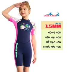 Đồ bơi giữ nhiệt bé gái Dive and Sail size 12-30kg chất liệu cao su dày 1.5mm giữ ấm ngăn tia UV