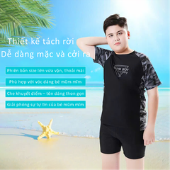 Đồ bơi bé trai BIG SIZE tay ngắn quần ngắn kèm mũ, size từ 34kg - 73kg