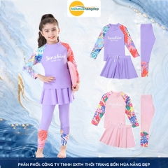 Bộ đồ bơi bé gái set 3 món áo dài quần dài và chân váy rời chống nắng