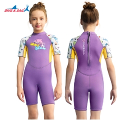 Đồ bơi giữ nhiệt bé gái Dive&Sail liền thân tay ngắn chất liệu cao su dày 2.5mm  – Giữ ấm, chống lạnh, thích hợp lặn ống thở, bơi lội, lướt sóng và chống nắng.