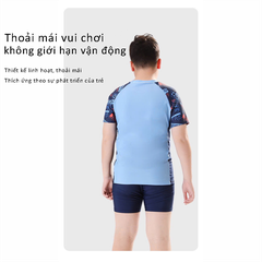 Bộ đồ bơi bé trai tay ngắn quần ngắn BIG SIZE kèm mũ, Size từ 34-73kg