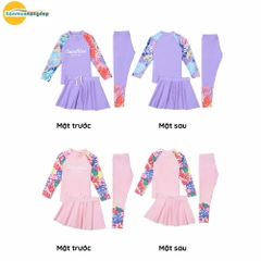 Bộ đồ bơi bé gái set 3 món áo dài quần dài và chân váy rời chống nắng