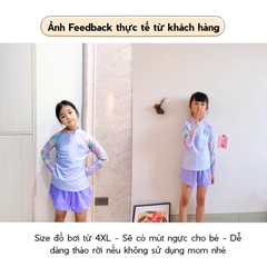 Đồ bơi bé gái YUKE tay dài quần ngắn ombre sôi động khóa kéo trước tiện lợi size từ 10–30kg