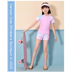 Đồ bơi bé gái YUKE tay ngắn quần ngắn ombre sôi động khóa kéo trước tiện lợi size từ 10–30kg