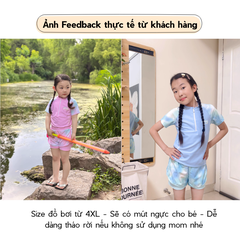 Đồ bơi bé gái YUKE tay ngắn quần ngắn ombre sôi động khóa kéo trước tiện lợi size từ 10–30kg
