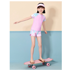 Đồ bơi bé gái YUKE tay ngắn quần ngắn ombre sôi động khóa kéo trước tiện lợi size từ 10–30kg