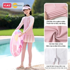 Đồ bơi bé gái tay dài quần dài chân váy liền chống nắng ngăn UV cho bé từ 17-42kg hiệu YUKE.