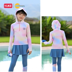 ĐỒ BƠI BÉ GÁI TAY DÀI QUẦN DÀI YUKE PHỐI CHÂN VÁY LIỀN CHỐNG NẮNG KÍN ĐÁO.